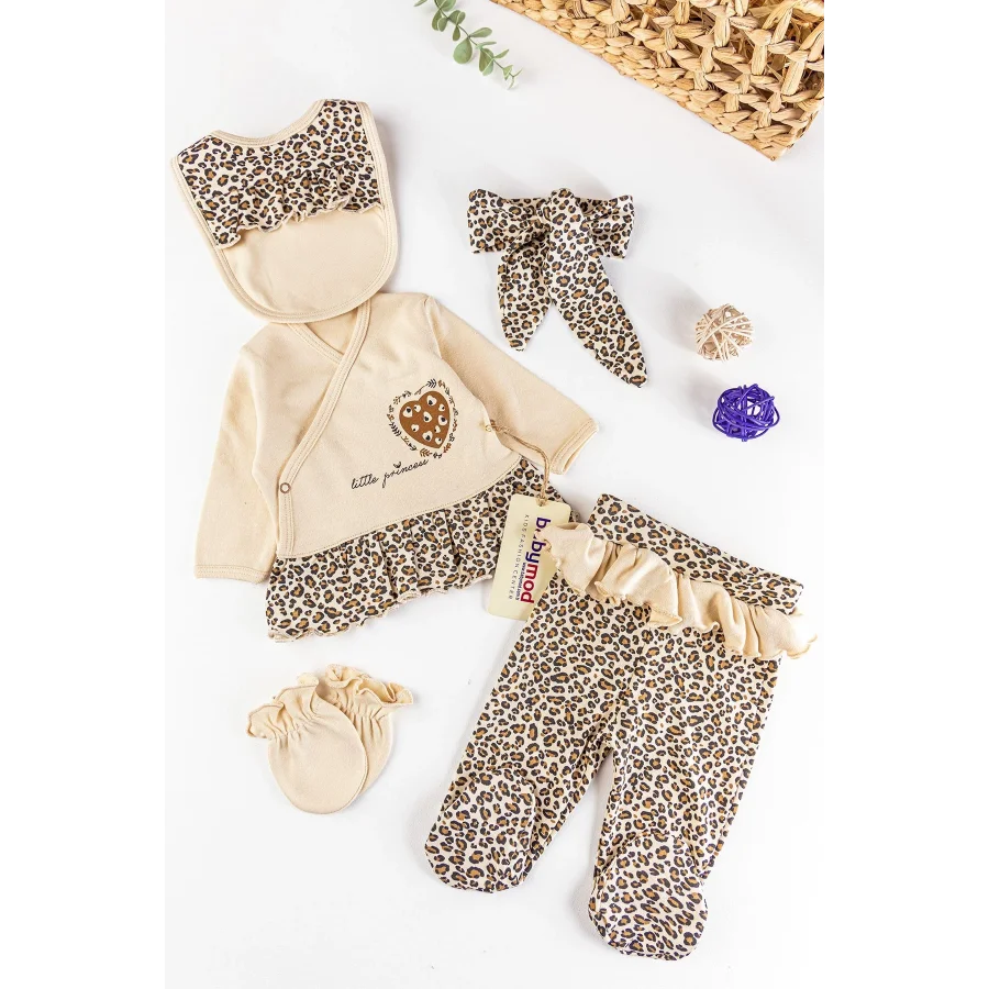 Begisa Kız Bebek Leopar Desenli 5 Parça Hastane Çıkış Seti