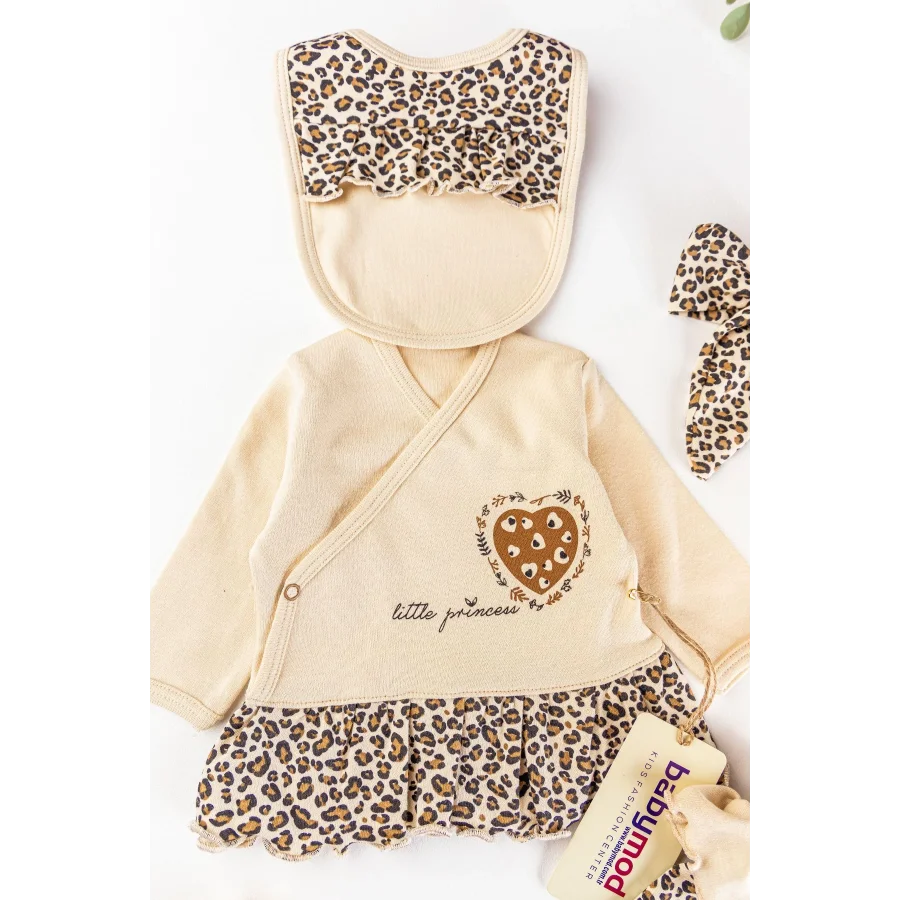 Begisa Kız Bebek Leopar Desenli 5 Parça Hastane Çıkış Seti