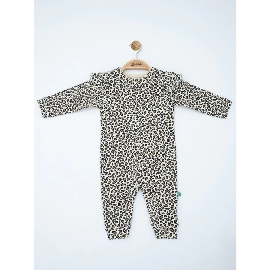 Begisa Leopar Desenli Bandanalı Kız Bebek Tulum
