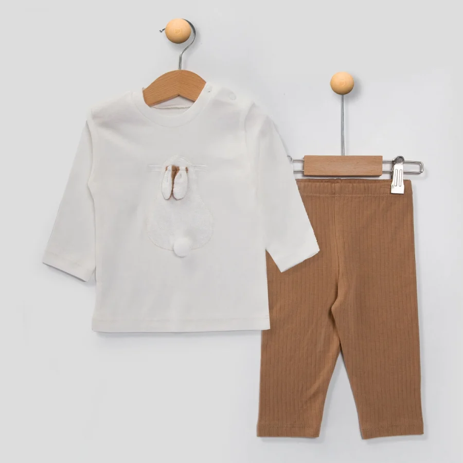 Begisa Raporlu Tavşan 2li Bebek Takım - Kahverengi