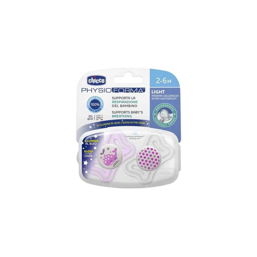 Chicco Physio Light Gece Parlayan Silikon Emzik 2li 2-6 Ay - Kız Bebek