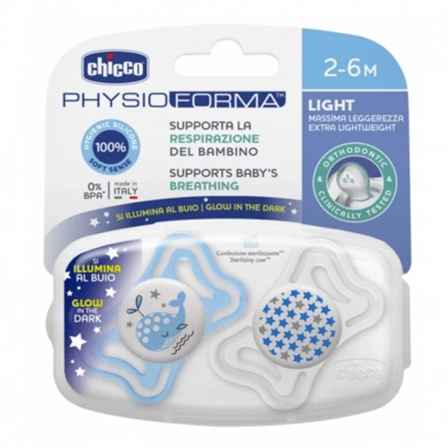 Chicco PhysioForma Light Gece Parlayan Silikon Emzik 2li 2-6 Ay Erkek