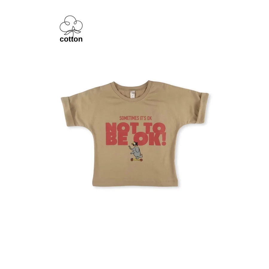 Difa Kids Baskılı Tarz Yazlık Unisex Çocuk Alt Üst Takım - Kahve