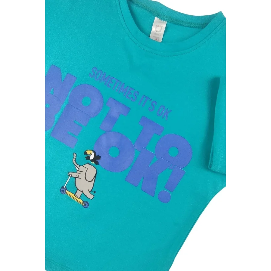 Difa Kids Baskılı Tarz Yazlık Unisex Çocuk Alt Üst Takım - Saks Yeşil