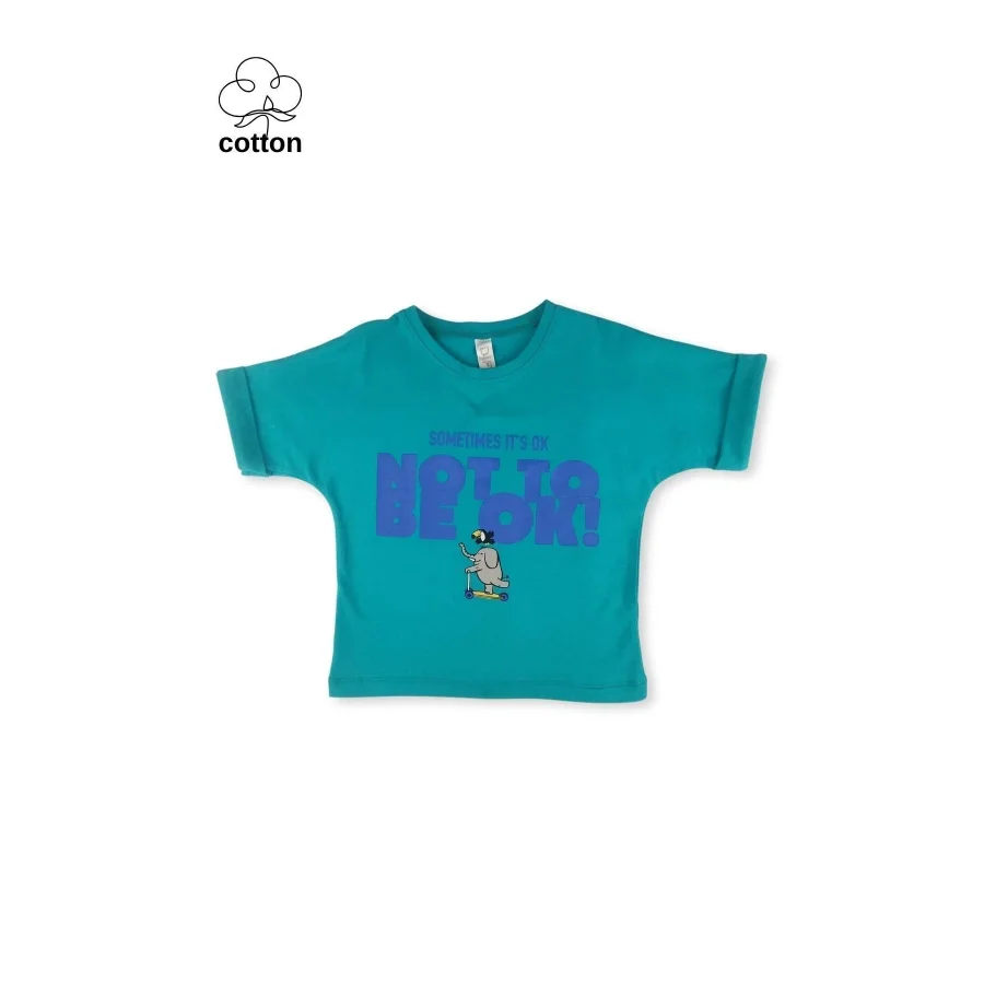 Difa Kids Baskılı Tarz Yazlık Unisex Çocuk Alt Üst Takım - Saks Yeşil