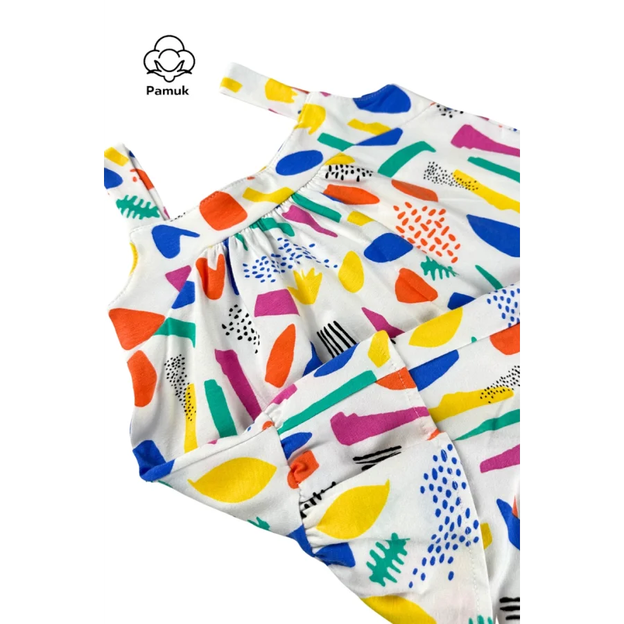 Ekru Renkli Fırfırlı Rahat Yazlık Kız Çocuk Elbise