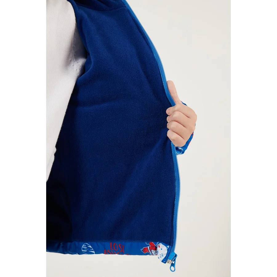 Ekstra Dolgulu İçi Yumuşak Polarlı Kapüşonlu Şişme Erkek Çocuk Mont - Lacivert