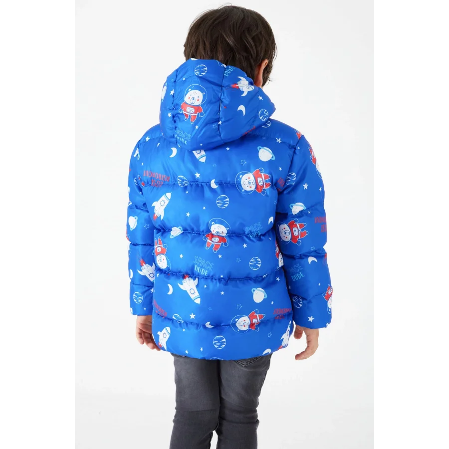 Ekstra Dolgulu İçi Yumuşak Polarlı Kapüşonlu Şişme Erkek Çocuk Mont - Lacivert