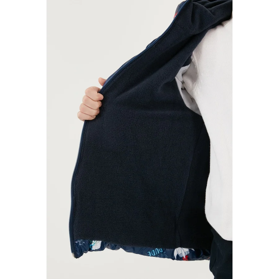 Ekstra Dolgulu İçi Yumuşak Polarlı Kapüşonlu Şişme Erkek Çocuk Mont - Lacivert