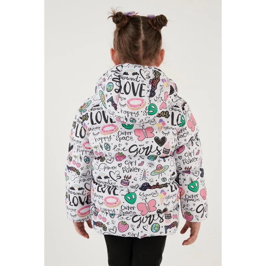 Ekstra Dolgulu İçi Yumuşak Polarlı Kapüşonlu Şişme Kız Çocuk Mont