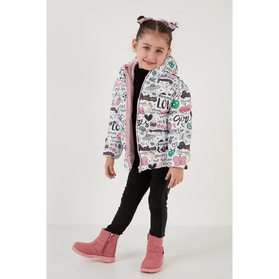 Ekstra Dolgulu İçi Yumuşak Polarlı Kapüşonlu Şişme Kız Çocuk Mont