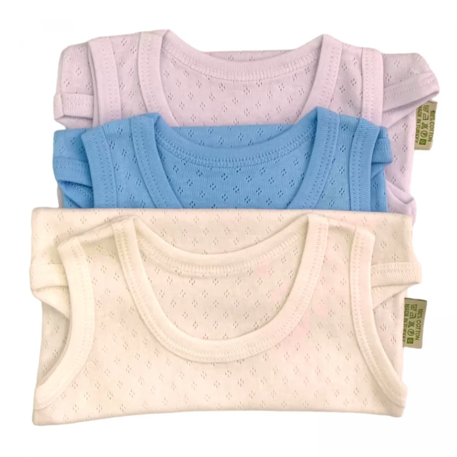 Erkek Bebek Atlet Body 3Lü Jakarlı Beyaz-Mavi-Krem