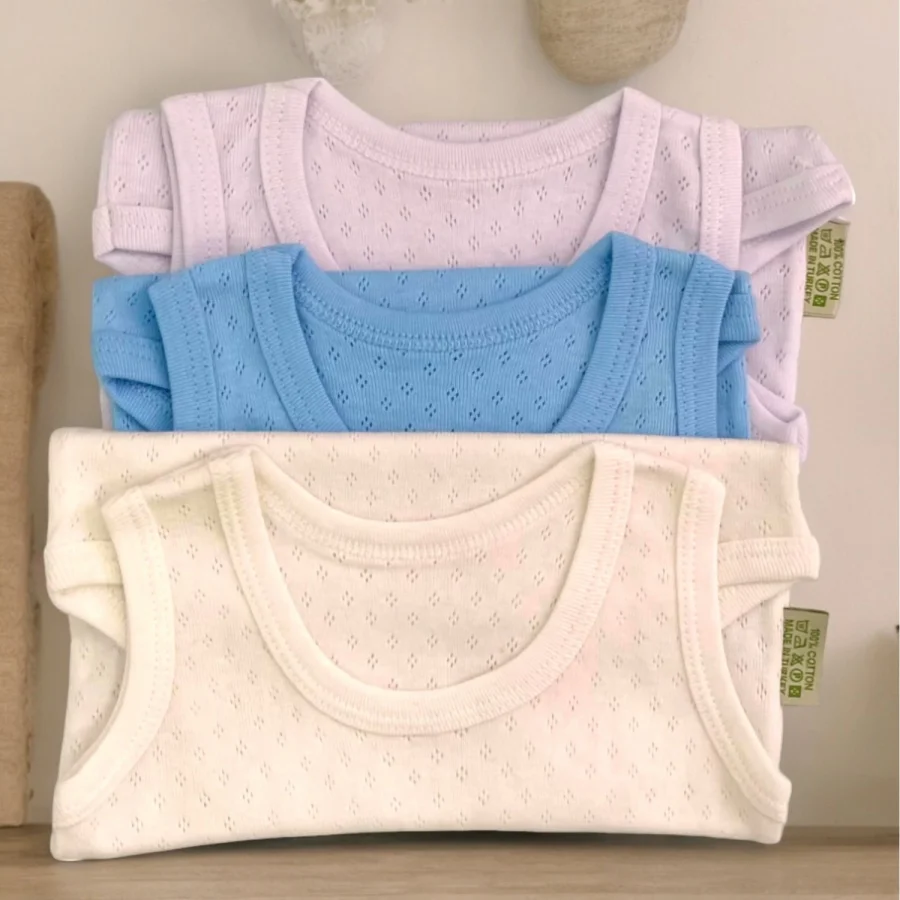 Erkek Bebek Atlet Body 3Lü Jakarlı Beyaz-Mavi-Krem