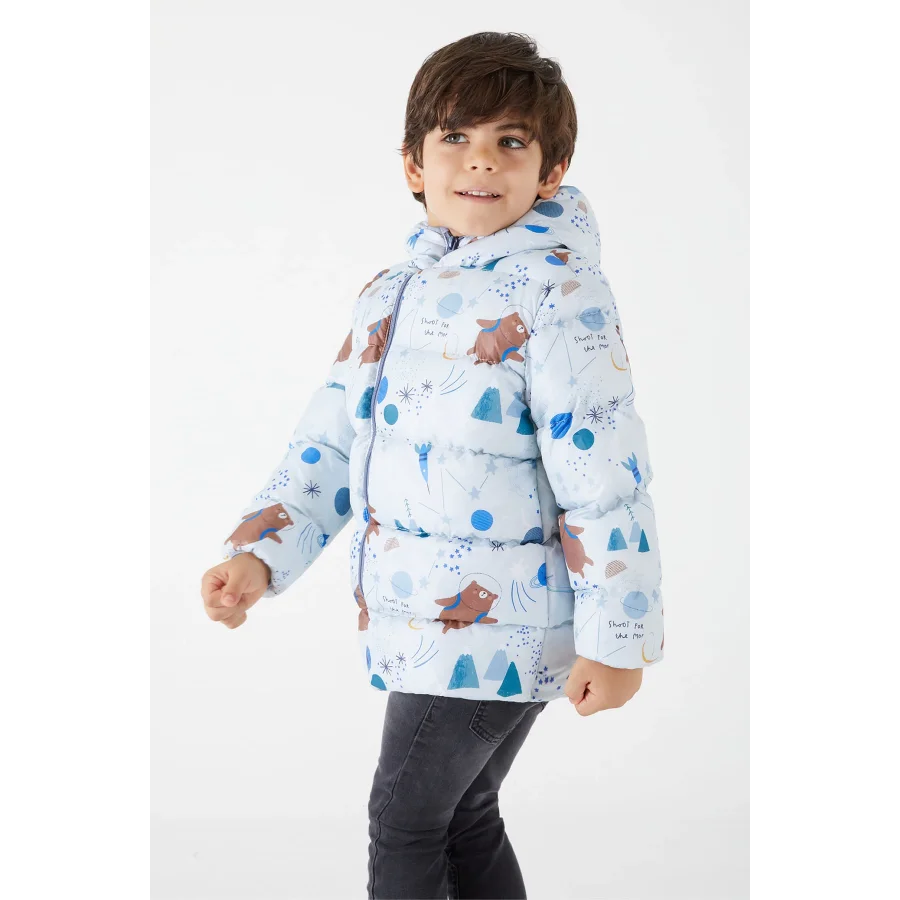 Erkek Çocuk Ekstra Dolgulu İçi Yumuşak Polarlı Kapüşonlu Şişme Mont