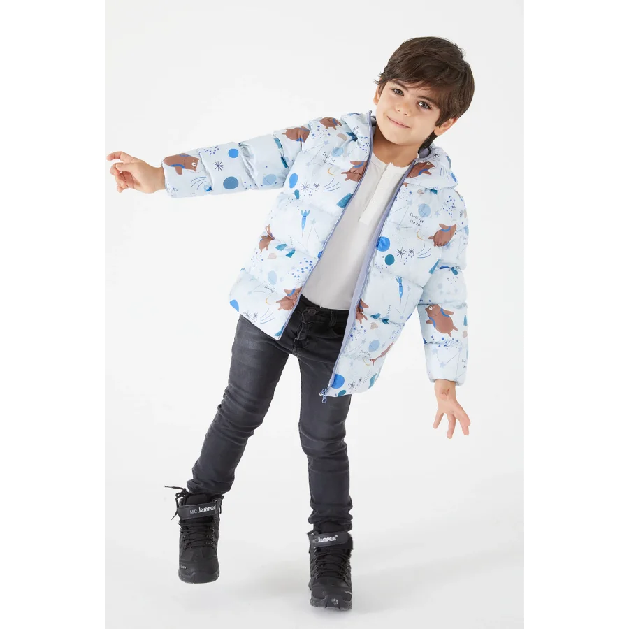 Erkek Çocuk Ekstra Dolgulu İçi Yumuşak Polarlı Kapüşonlu Şişme Mont