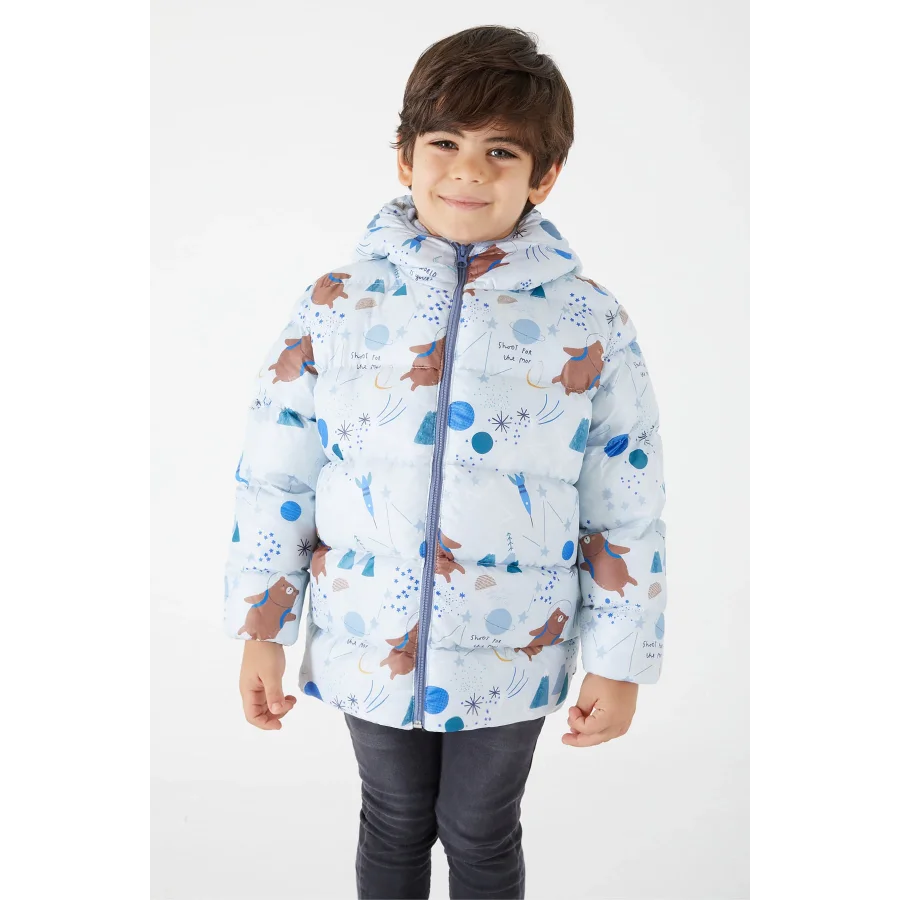 Erkek Çocuk Ekstra Dolgulu İçi Yumuşak Polarlı Kapüşonlu Şişme Mont