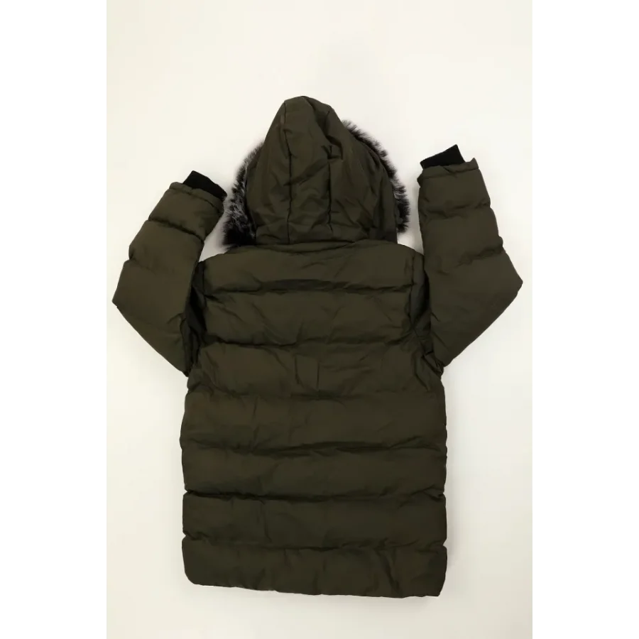 Erkek Çocuk İçi Suni Kürklü Çıkarılabilir Kapüşonlu Cep Detaylı Şişme Mont - Haki