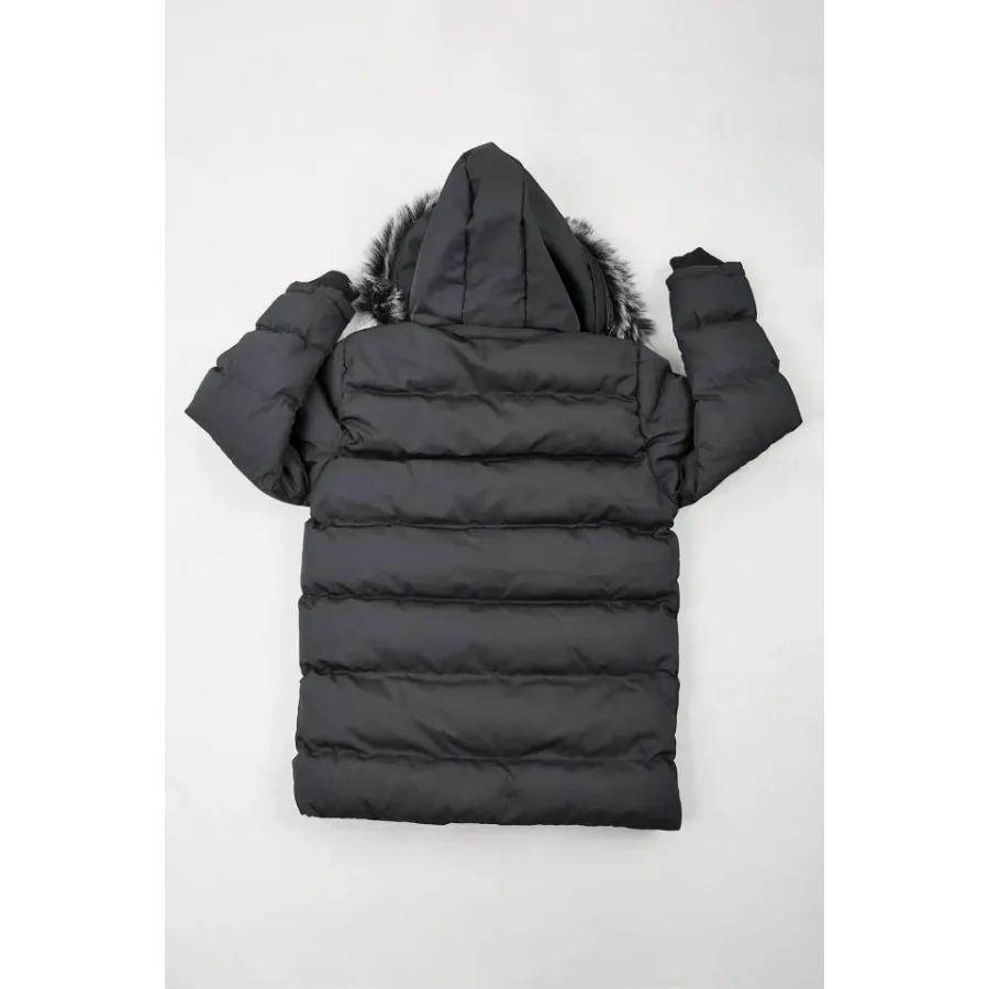Erkek Çocuk İçi Suni Kürklü Çıkarılabilir Kapüşonlu Cep Detaylı Şişme Mont - Siyah