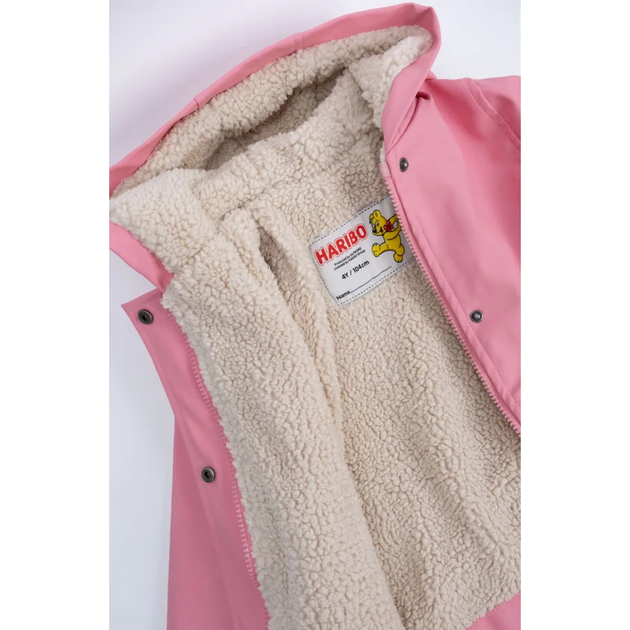 Haribo PU İçi Kürk Kaban Yağmurluk Mont - Pembe