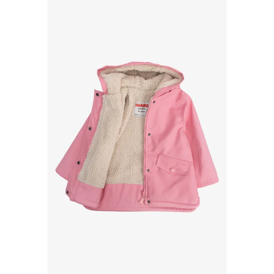Haribo PU İçi Kürk Kaban Yağmurluk Mont - Pembe