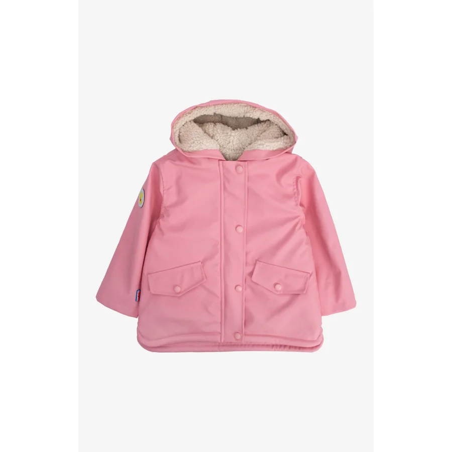 Haribo PU İçi Kürk Kaban Yağmurluk Mont - Pembe