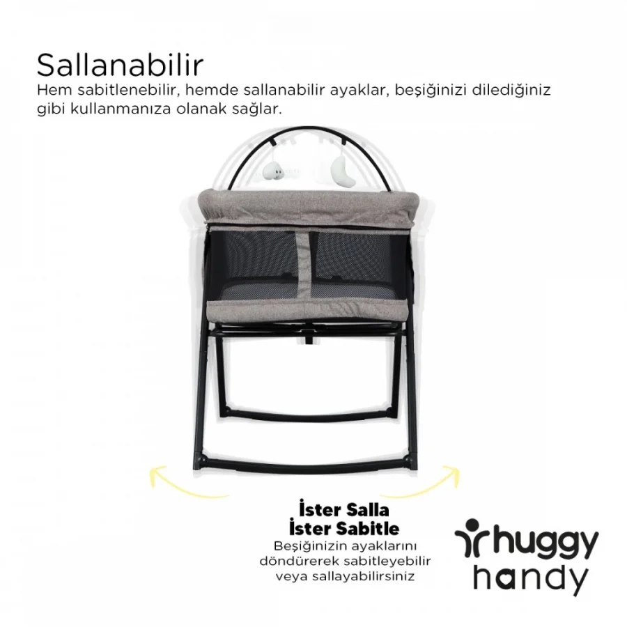 Huggy Handy Pratik Alüminyum Katlanabilir Portatif Beşik - Gri