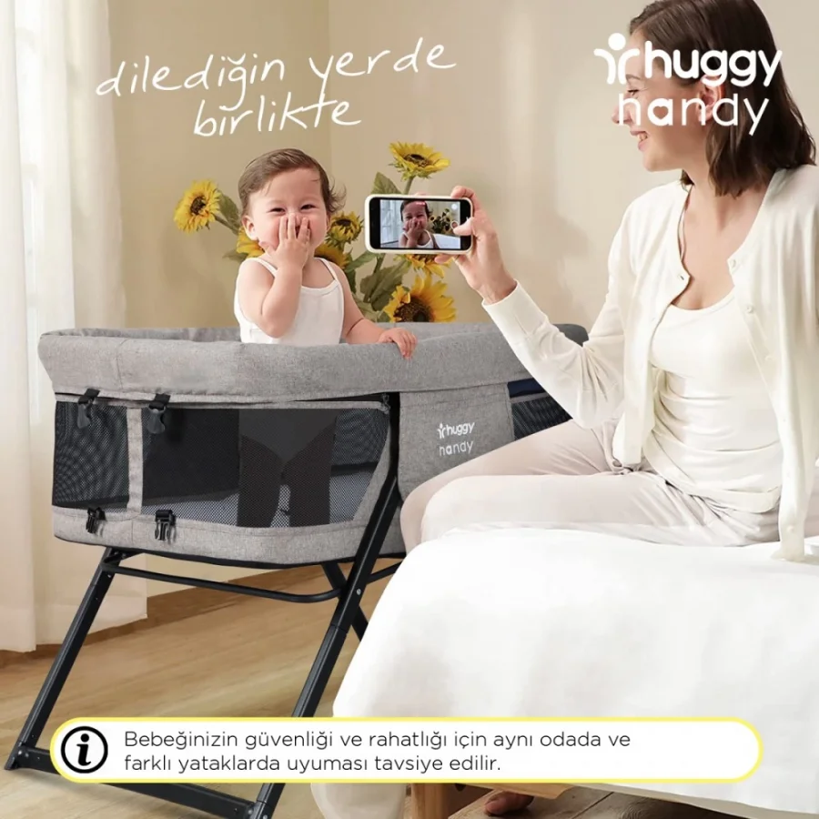 Huggy Handy Pratik Alüminyum Katlanabilir Portatif Beşik - Gri