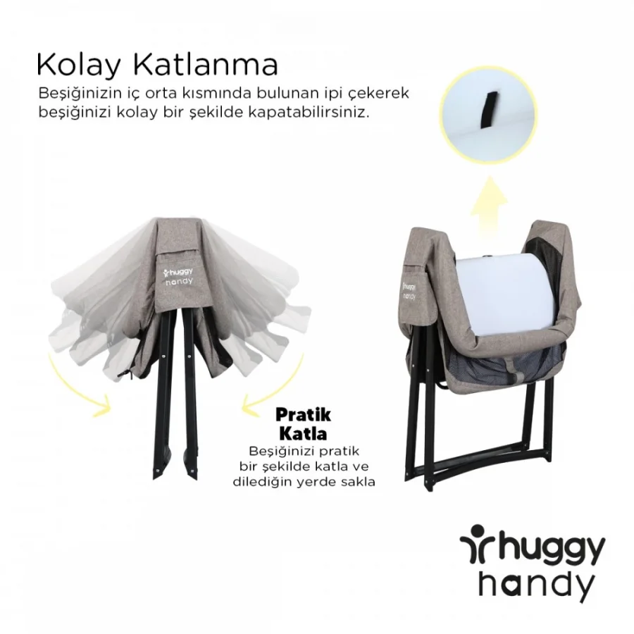 Huggy Handy Pratik Alüminyum Katlanabilir Portatif Beşik - Gri
