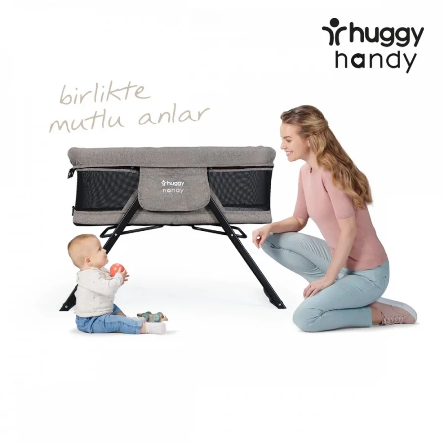 Huggy Handy Pratik Alüminyum Katlanabilir Portatif Beşik - Gri