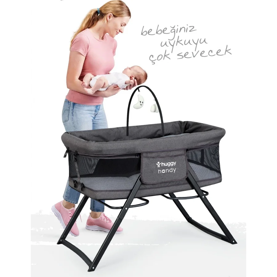 Huggy Handy Pratik Alüminyum Katlanabilir Portatif Beşik - Gri