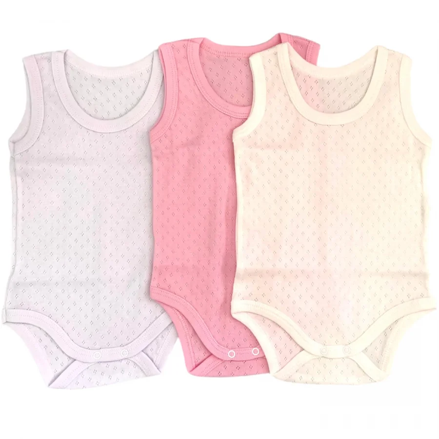 Kız Bebek Atlet Body 3Lü Jakarlı Beyaz-Pembe-Krem