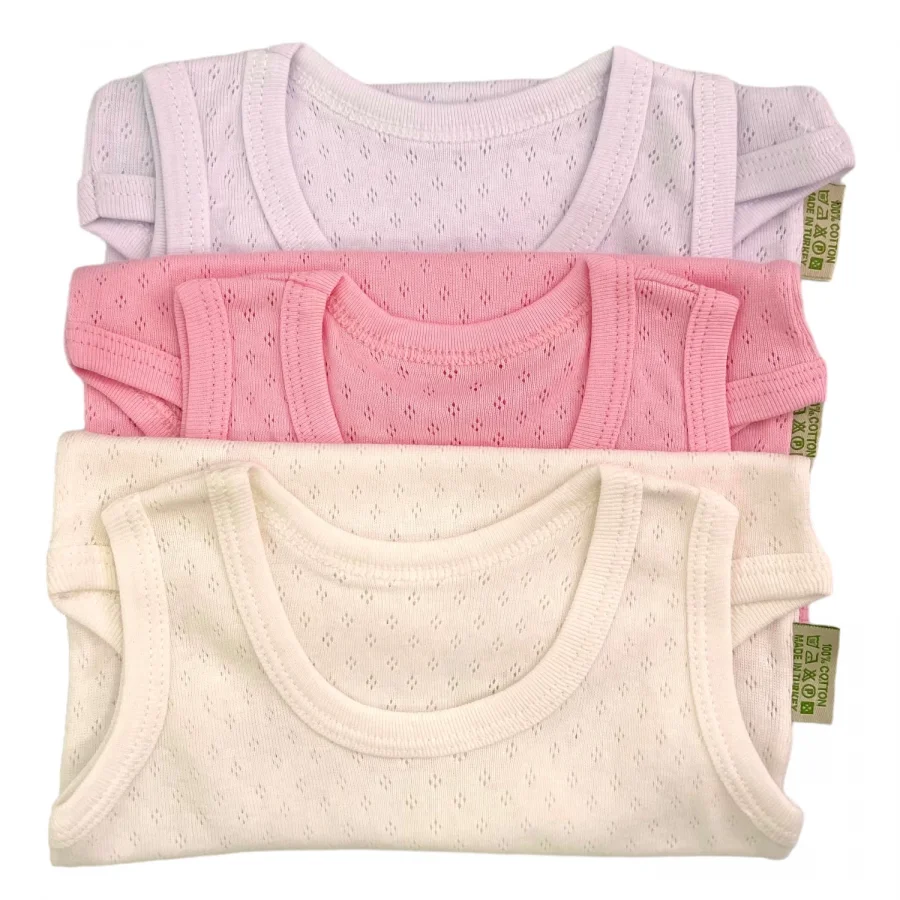 Kız Bebek Atlet Body 3Lü Jakarlı Beyaz-Pembe-Krem