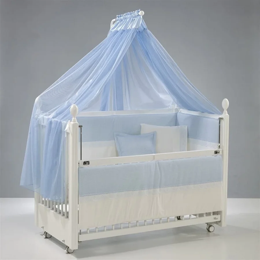 Meltem Smart Kral Sallanır Ahşap Anne Yanı Beşik - 60x120 cm (beyaz-mavi)