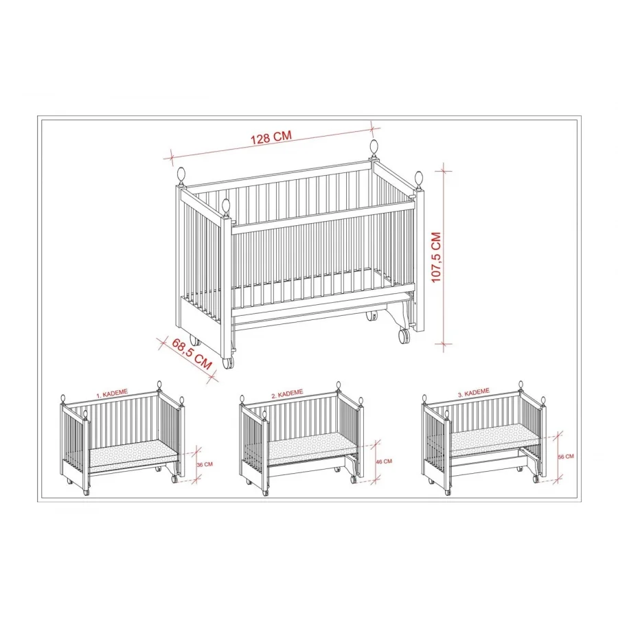 Meltem Smart Kral Sallanır Ahşap Anne Yanı Beşik - 60x120 cm (beyaz-mavi)