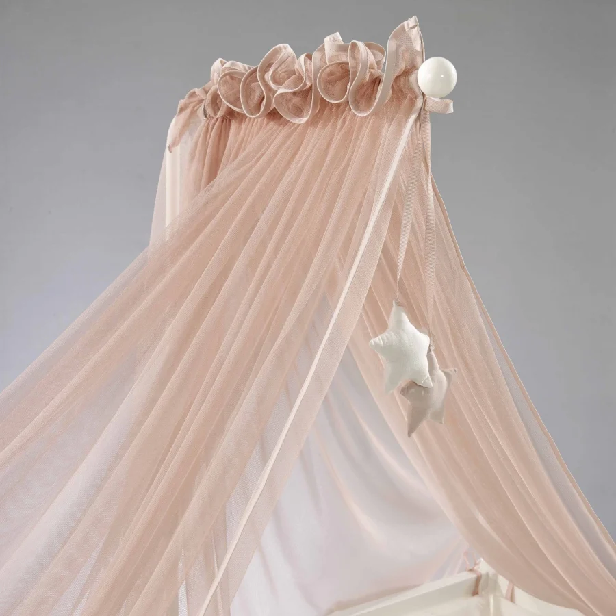 Meltem Smart Kral Sallanır Ahşap Anne Yanı Beşik - 60x120 cm (beyaz-motto pudra)