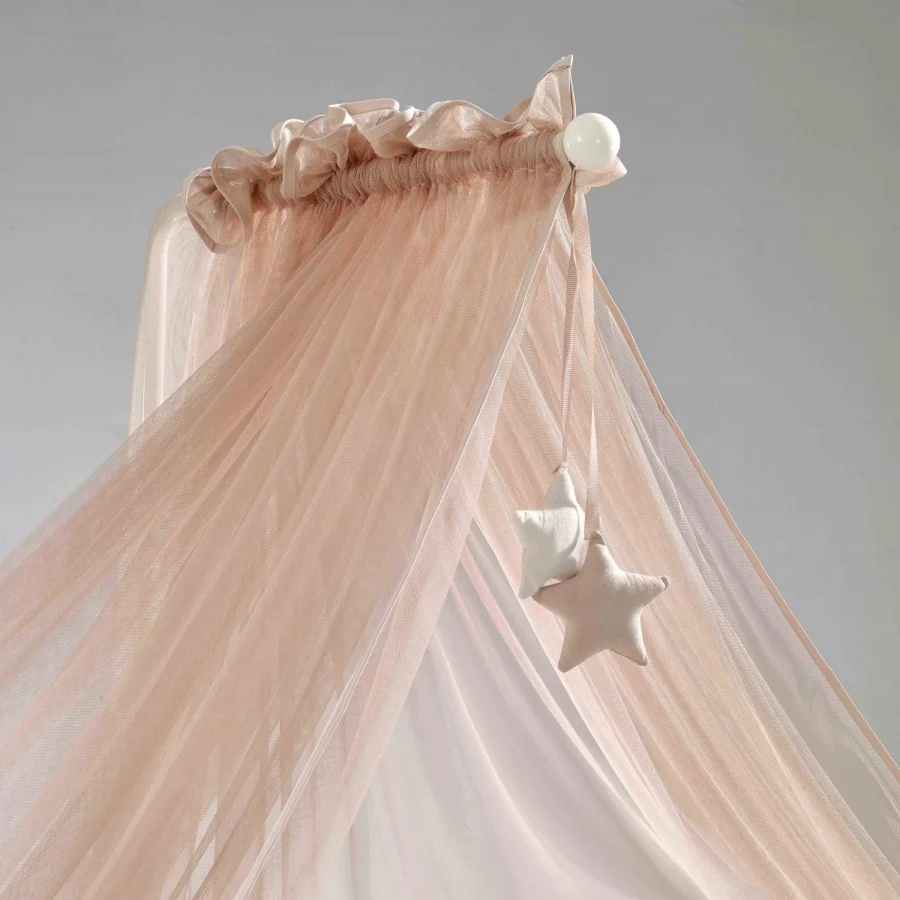 Meltem Smart Kral Sallanır Ahşap Anne Yanı Beşik - 60x120 cm (beyaz-motto pudra)