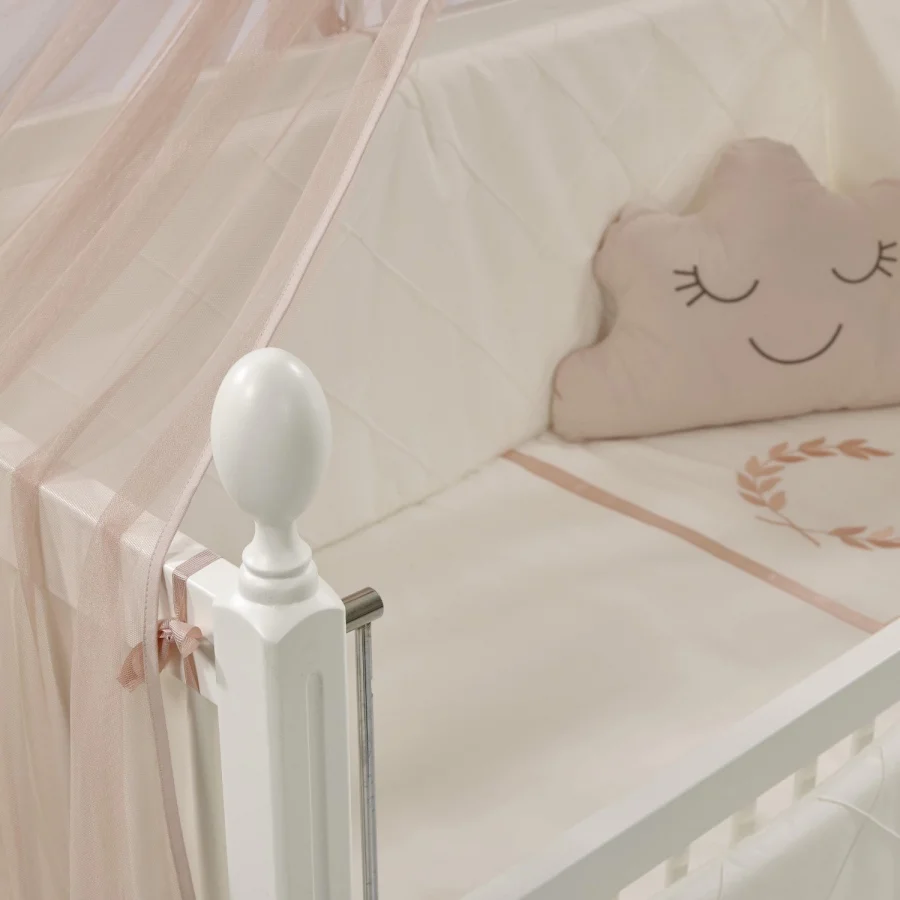 Meltem Smart Kral Sallanır Ahşap Anne Yanı Beşik - 60x120 cm (beyaz-motto pudra)