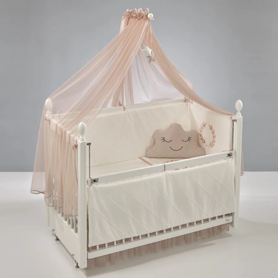 Meltem Smart Kral Sallanır Ahşap Anne Yanı Beşik - 60x120 cm (beyaz-motto pudra)