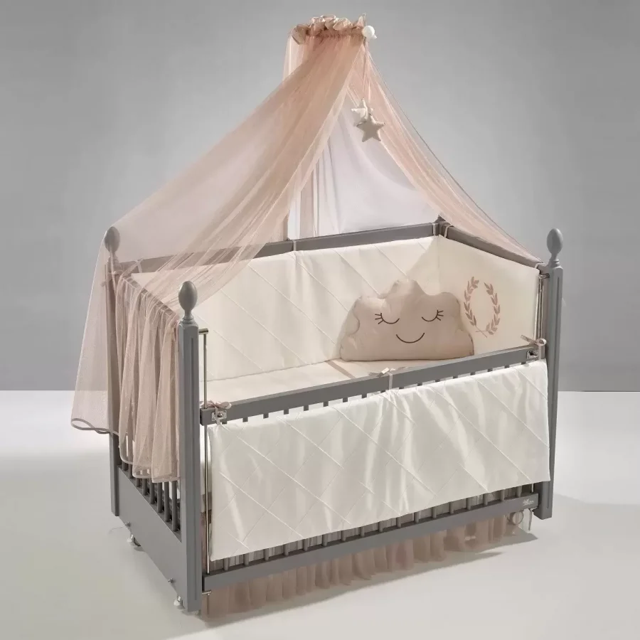 Meltem Smart Kral Sallanır Ahşap Anne Yanı Beşik - 60x120 cm (beyaz-motto pudra)