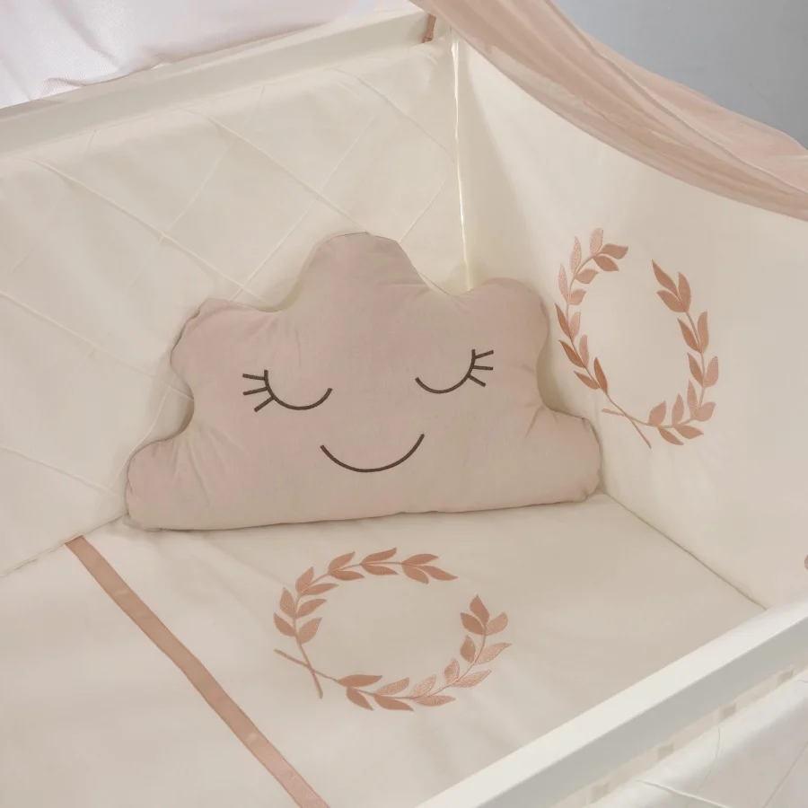 Meltem Smart Kral Sallanır Ahşap Anne Yanı Beşik - 60x120 cm (beyaz-motto pudra)