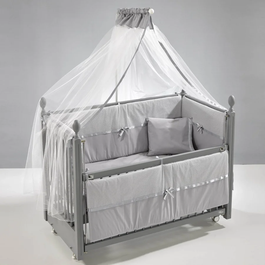 Kral Sallanır Ahşap Anne Yanı Beşik 60x120 cm (gri-gri)