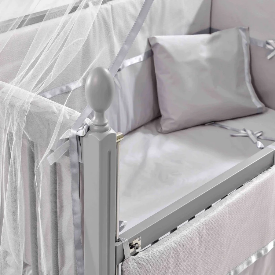 Kral Sallanır Ahşap Anne Yanı Beşik 60x120 cm (gri-gri)