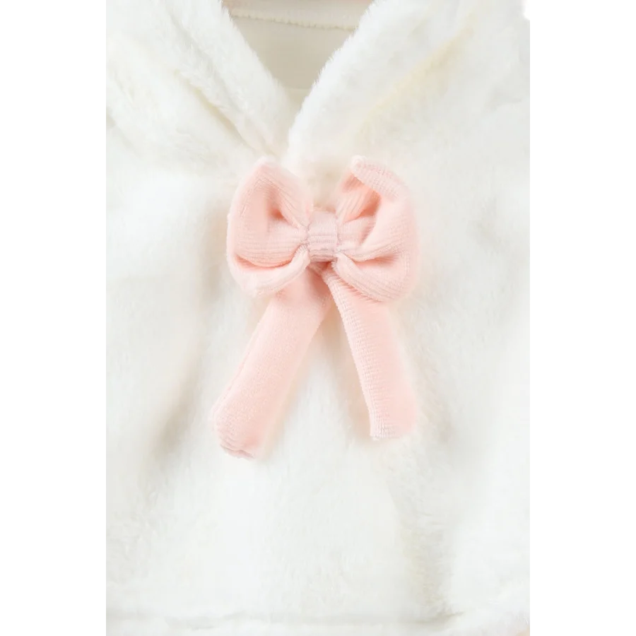 Papyonlu Peluş Pelerin 3lü Kız Çocuk Takım Pudra