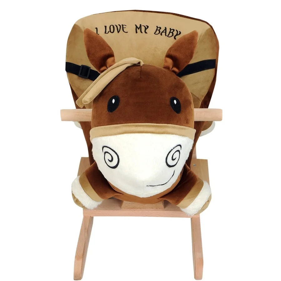 Sallanan Ahşap Ayaklı Peluş Eşek Koltuk - Kahve