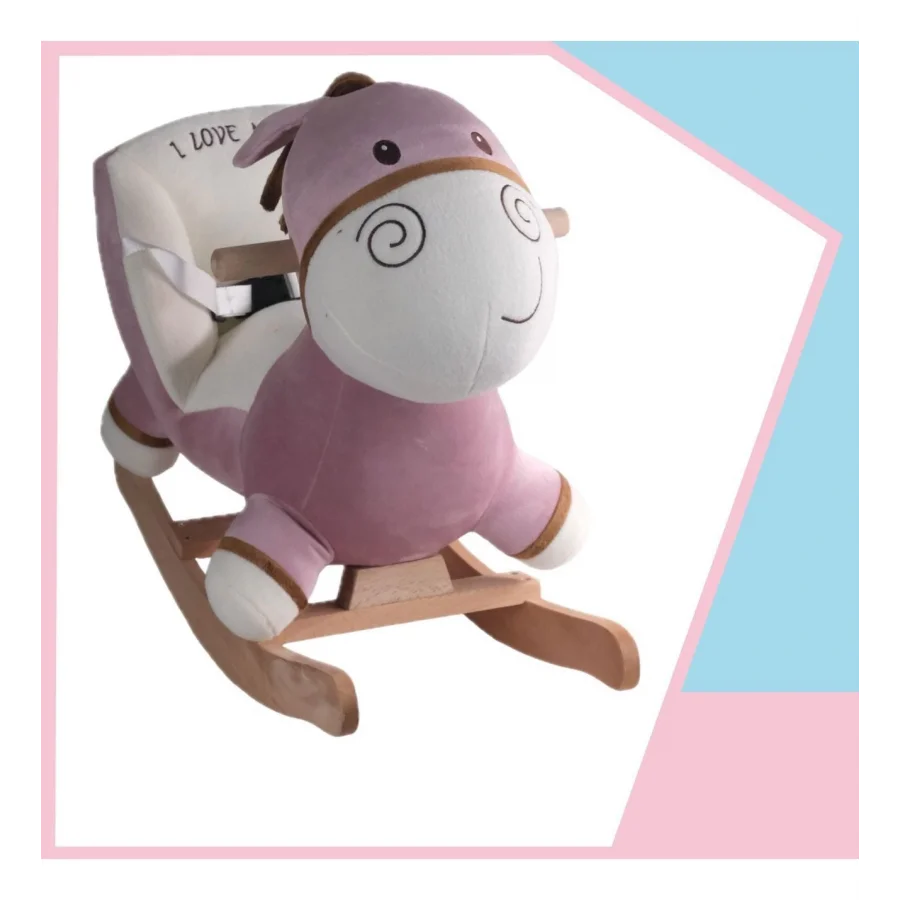 Sallanan Ahşap Ayaklı Peluş Eşek Koltuk - Pembe
