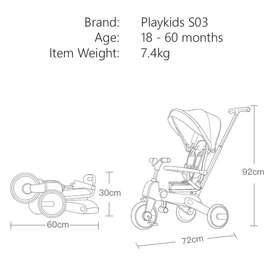 Skillmax İki Yönlü Katlanabilir Üç Tekerlekli Çocuk Bisikleti