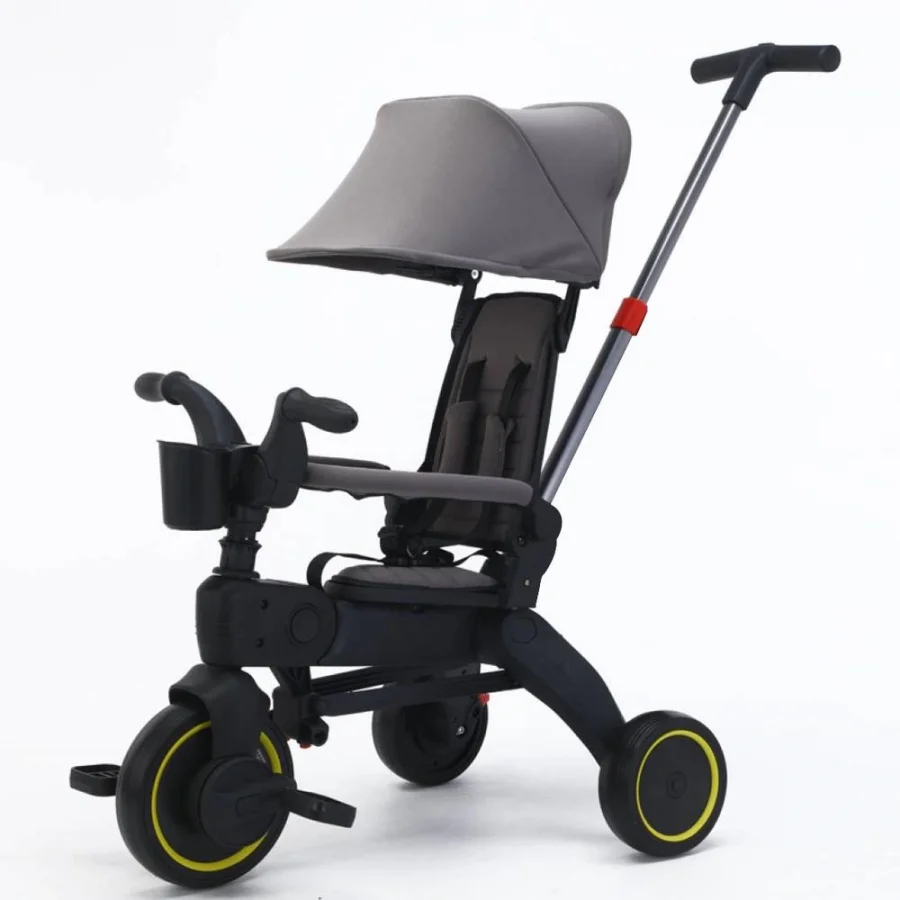 Taşınabilir 4ü 1 Arada Katlanabilir İtmeli Üç Tekerlekli Bisiklet Gri