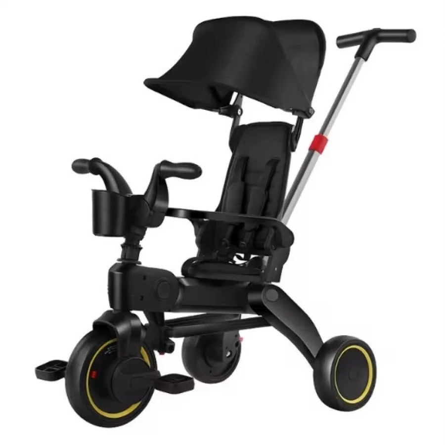Taşınabilir 4ü 1 Arada Katlanabilir İtmeli Üç Tekerlekli Bisiklet Siyah