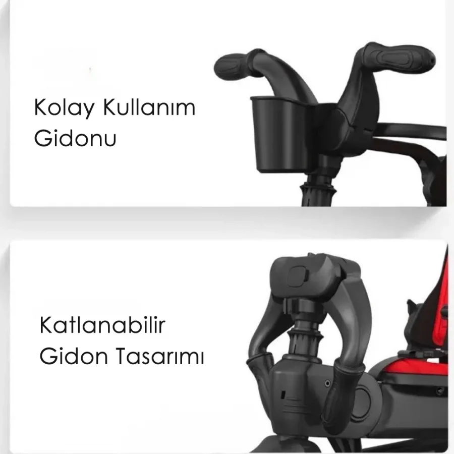 Taşınabilir 4ü 1 Arada Katlanabilir İtmeli Üç Tekerlekli Bisiklet Yeşil