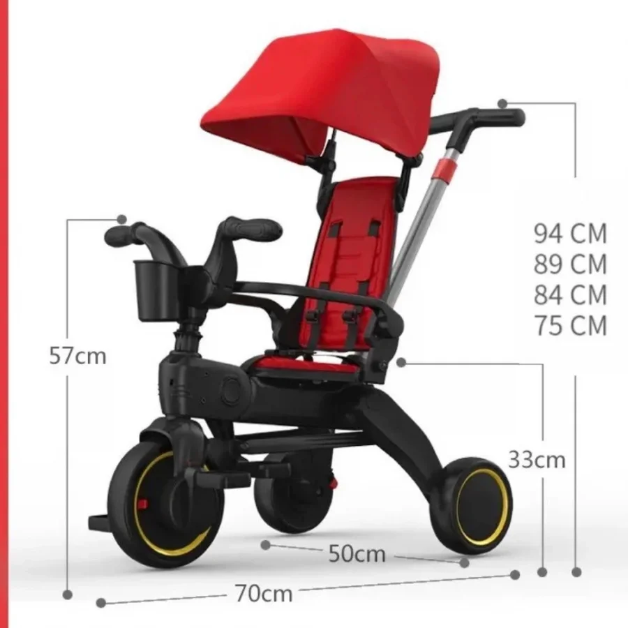 Taşınabilir 4ü 1 Arada Katlanabilir İtmeli Üç Tekerlekli Bisiklet Yeşil